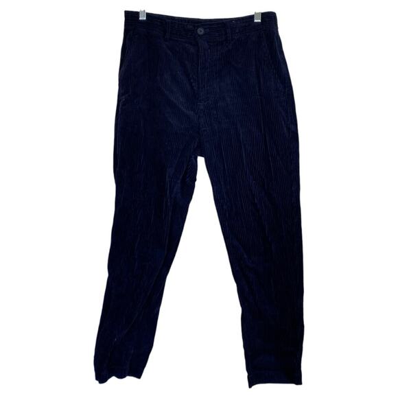 ZARA Navy Blue Corduroy Straight Leg Pants Size Medium Cords - Picture 1 of 6